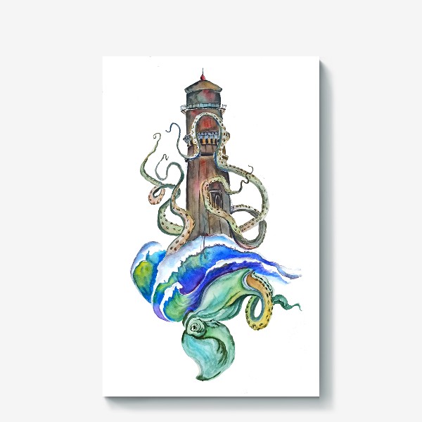 Холст «маяк осьминог море»