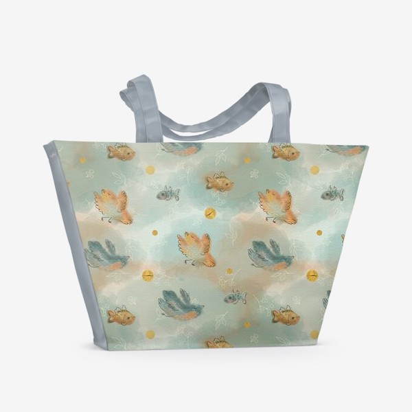 Пляжная сумка «Птички и рыбки. Паттерн с текстурой.»