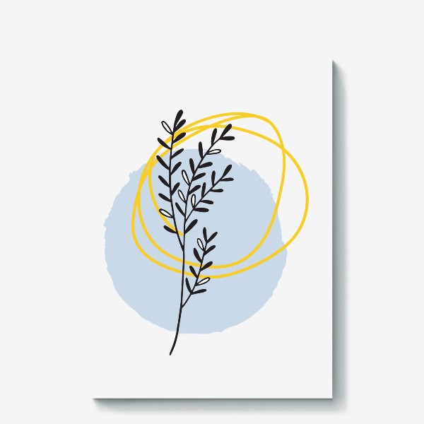 Холст «Растение на голубом круге с желтыми линиями графика»