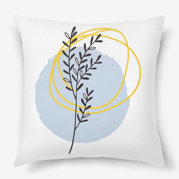 Подушка «Растение на голубом круге с желтыми линиями графика»