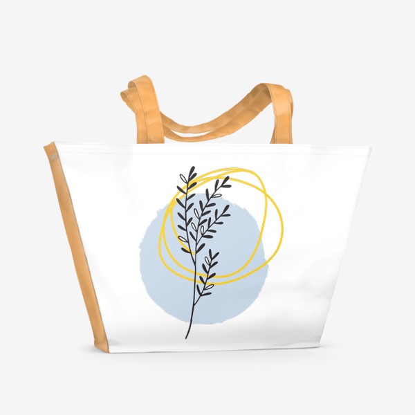 Пляжная сумка «Растение на голубом круге с желтыми линиями графика»