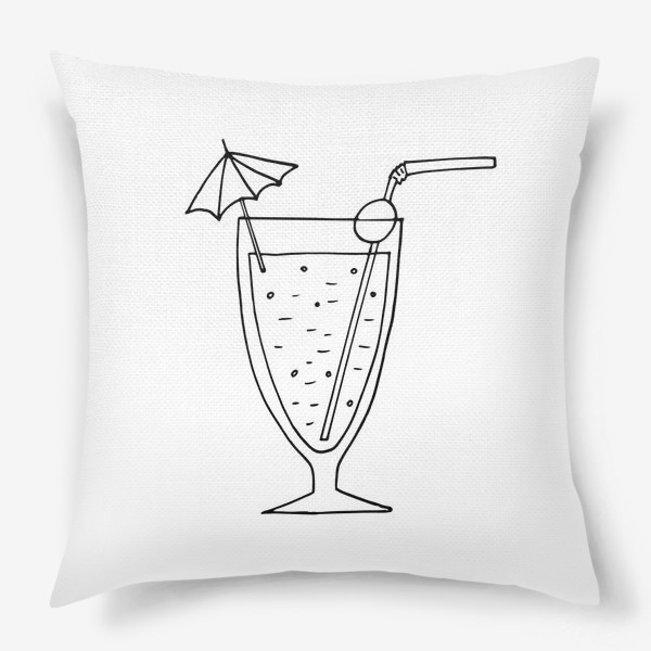 Подушка «летний коктейль с зонтиком и соломинкой. напиток в бокале. бар. отпуск, лето, пятница»