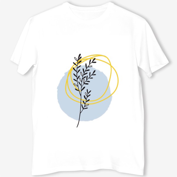 Футболка «Растение на голубом круге с желтыми линиями графика»