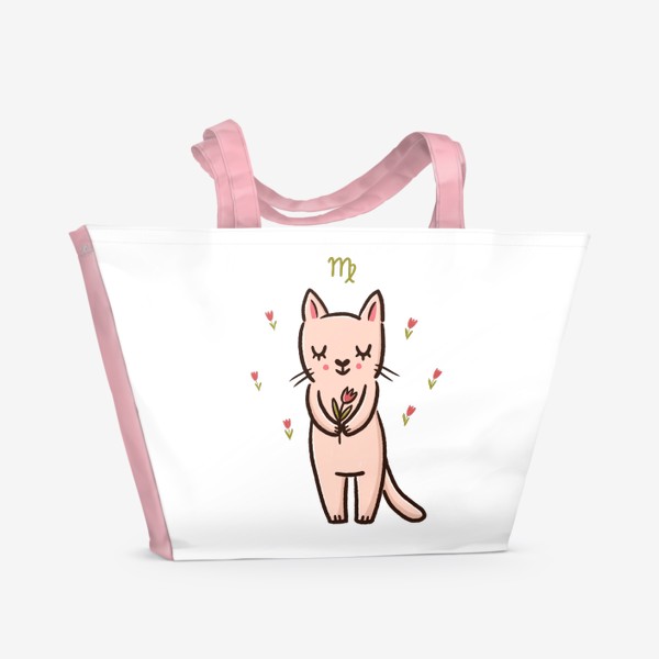 Пляжная сумка &laquo;Милая кошка с цветком. Подарок деве&raquo;