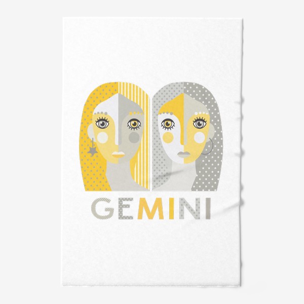 Полотенце «Знак зодиака Близнецы. Gemini. Серо-желтая графика»