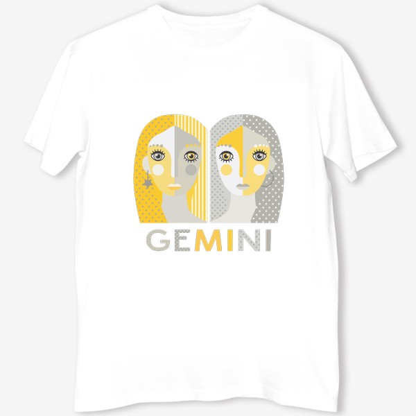 Футболка «Знак зодиака Близнецы. Gemini. Серо-желтая графика»