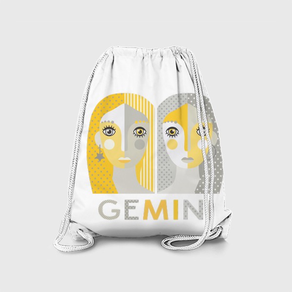Рюкзак «Знак зодиака Близнецы. Gemini. Серо-желтая графика»