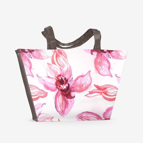 Пляжная сумка «Акварельный паттерн с орхидеями»