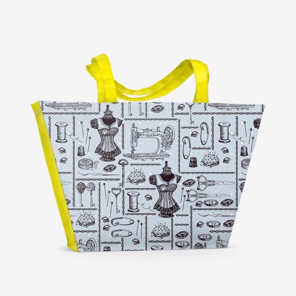 Пляжная сумка «Винтажный паттерн со швейными принадлежностями»