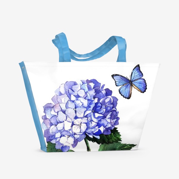 Пляжная сумка «Голубая гортензия и бабочка»
