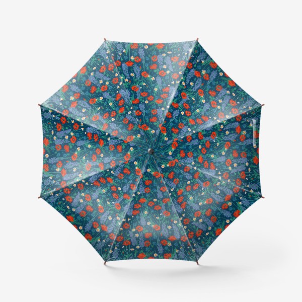 Зонт «Полевые цветы на темно-стнем фоне: маки, ромашки, васильки, иван-чай»
