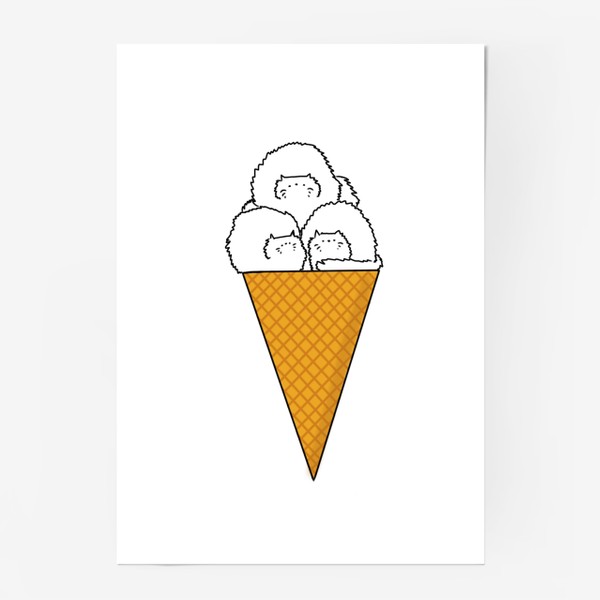 Постер «Котики. Рожок мороженого. Летнее настроение »