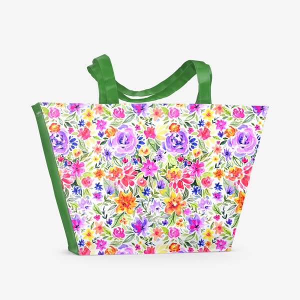 Пляжная сумка «Цветочный паттерн. Акварель»