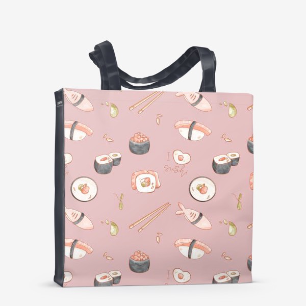 Сумка-шоппер «Милый паттерн с едой суши, роллы на розовом»