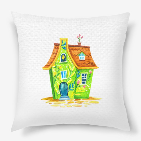 Подушка «Цветочный зеленый домик»