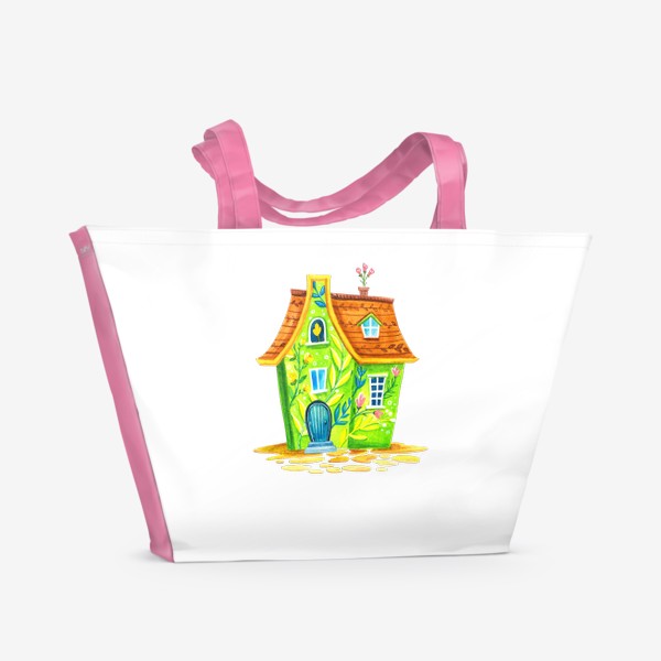 Пляжная сумка «Цветочный зеленый домик»