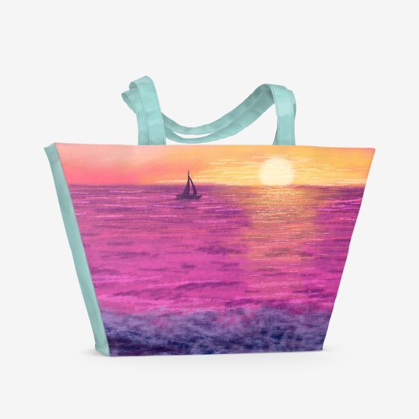 Пляжная сумка «Тропический закат. Яхта»