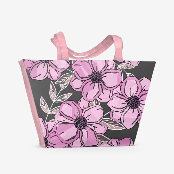 Пляжная сумка «розовые цветы на темном фоне»