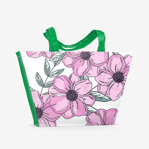 Пляжная сумка «розовые цветы на белом фоне»