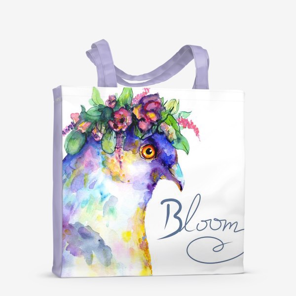 Сумка-шоппер «Акварельные цветы и голубь . Мотивация »