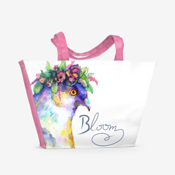 Пляжная сумка «Акварельные цветы и голубь . Мотивация »