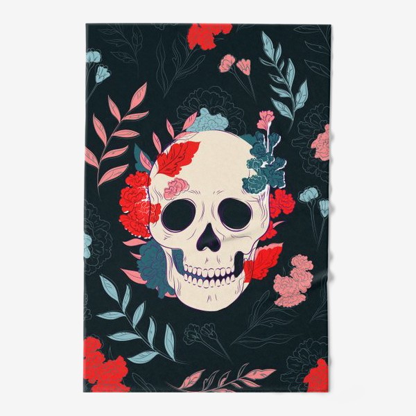Полотенце «Череп с цветами и листьями»