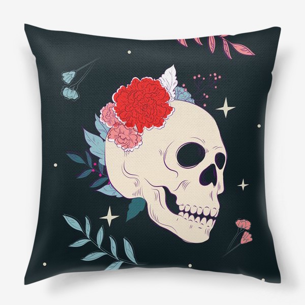 Подушка «Мрачный череп с цветами»