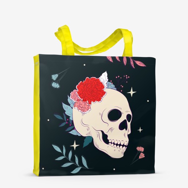 Сумка-шоппер «Мрачный череп с цветами»