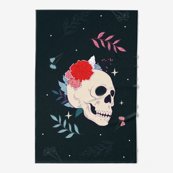 Полотенце «Мрачный череп с цветами»