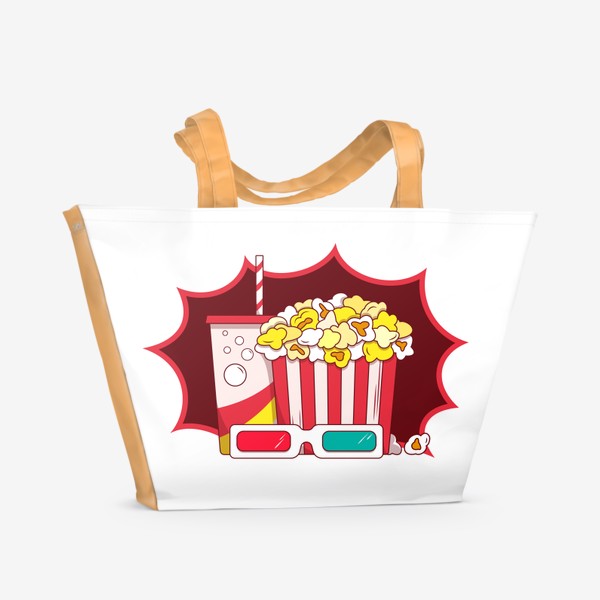 Пляжная сумка «Попкорн в стакане, popcorn, cinema»