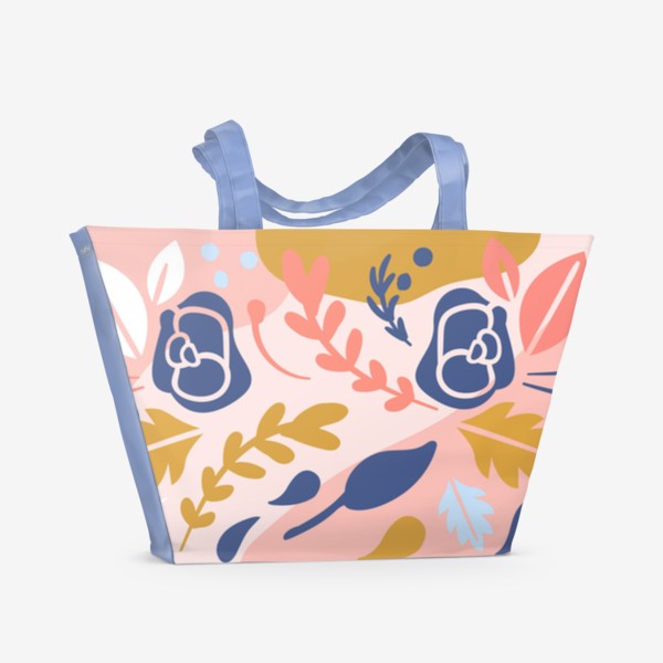 Пляжная сумка «Абстрактные синие розы и листья»