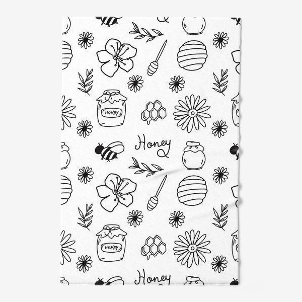 Полотенце &laquo;Пчелы, мед, цветы.Линейный черно-белый паттерн&raquo;