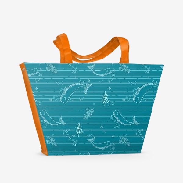 Пляжная сумка &laquo;Киты, пузырьки, морские растения. Бирюзовый Паттерн.&raquo;