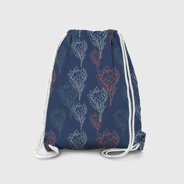 Рюкзак «Контрастный узор с цветами протеи на синем фоне»