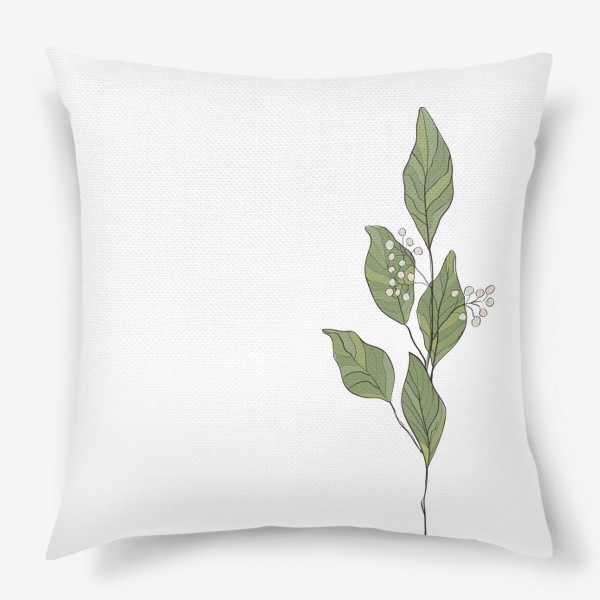 Подушка «Ветка эвкалипта. Зеленые листья с цветками»