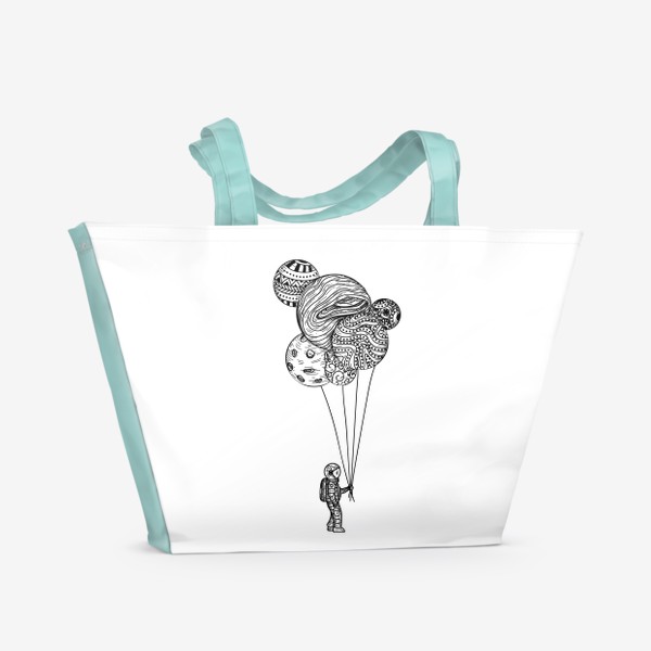 Пляжная сумка «Космонавт с планетами шариками»