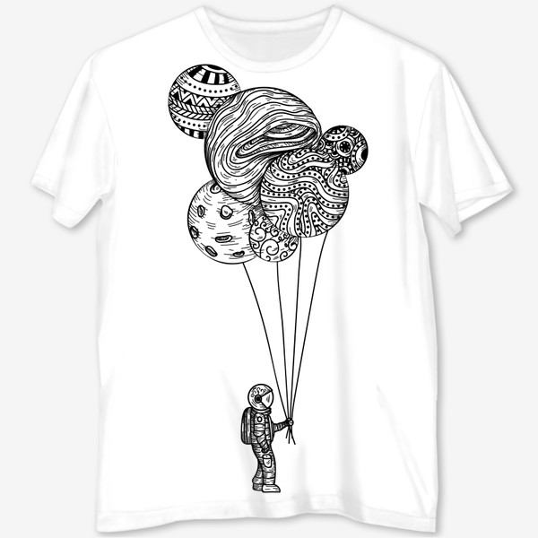 Футболка с полной запечаткой «Космонавт с планетами шариками»