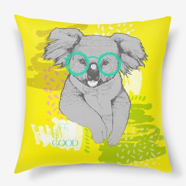 Подушка «Прикольная коала на желтом фоне. Life is good»