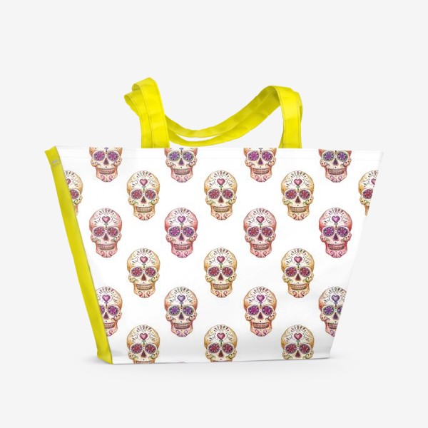 Пляжная сумка «Сахарный череп. Паттерн на белом фоне. Sugar skull. Pattern»