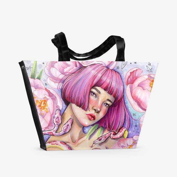 Пляжная сумка «Розовая дева со змеями»