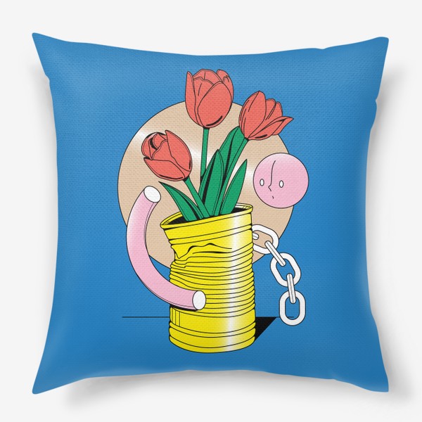 Подушка «Абстрактный натюрморт - тюльпаны в жестяной банке»