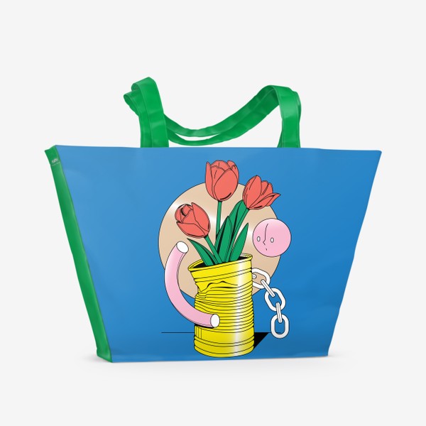Пляжная сумка «Абстрактный натюрморт - тюльпаны в жестяной банке»