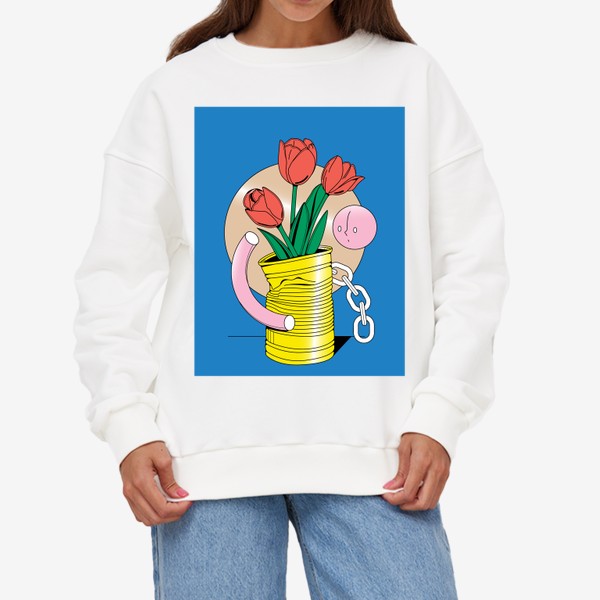 Свитшот «Абстрактный натюрморт - тюльпаны в жестяной банке»