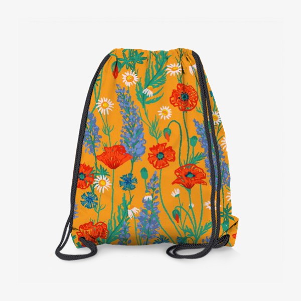 Рюкзак «Полевые цветы на желтом фоне: маки, ромашки, васильки, иван-чай»