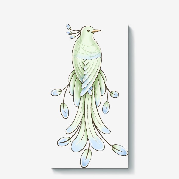 Холст «Рисунок экзотическая зелёная птица»