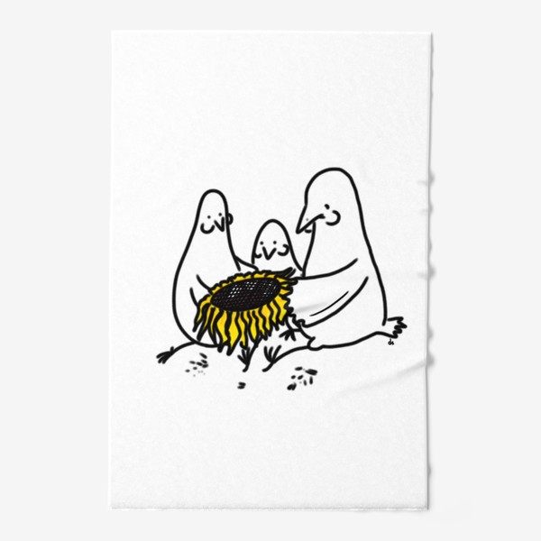 Полотенце &laquo;Птицы-братаны с подсолнухом. Лузганье семечек. Летнее настроение&raquo;