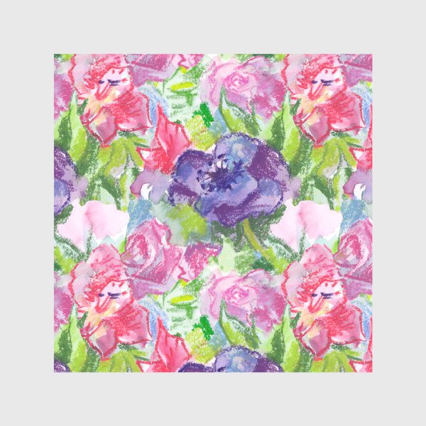 Скатерть «Узор с розовыми и фиолетовыми цветами, нарисованный акварелью и пастелью»