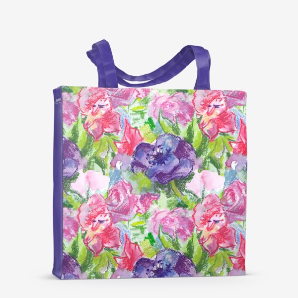 Сумка-шоппер «Узор с розовыми и фиолетовыми цветами, нарисованный акварелью и пастелью»