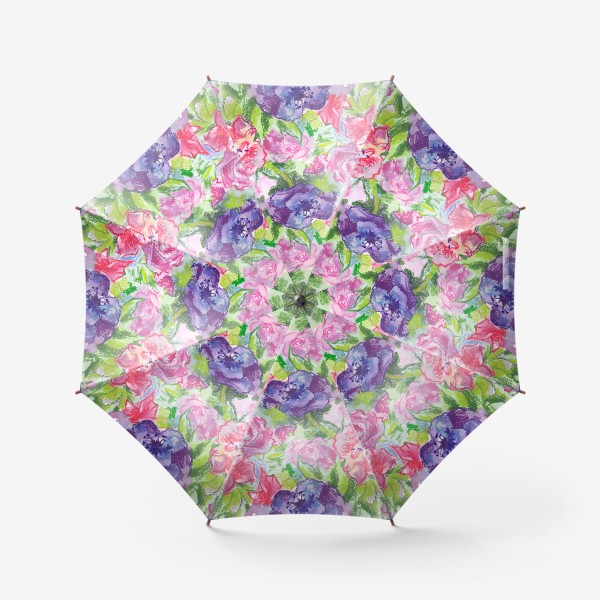 Зонт «Узор с розовыми и фиолетовыми цветами, нарисованный акварелью и пастелью»