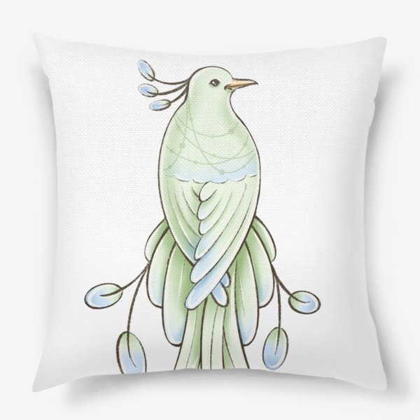 Подушка «Рисунок экзотическая зелёная птица»